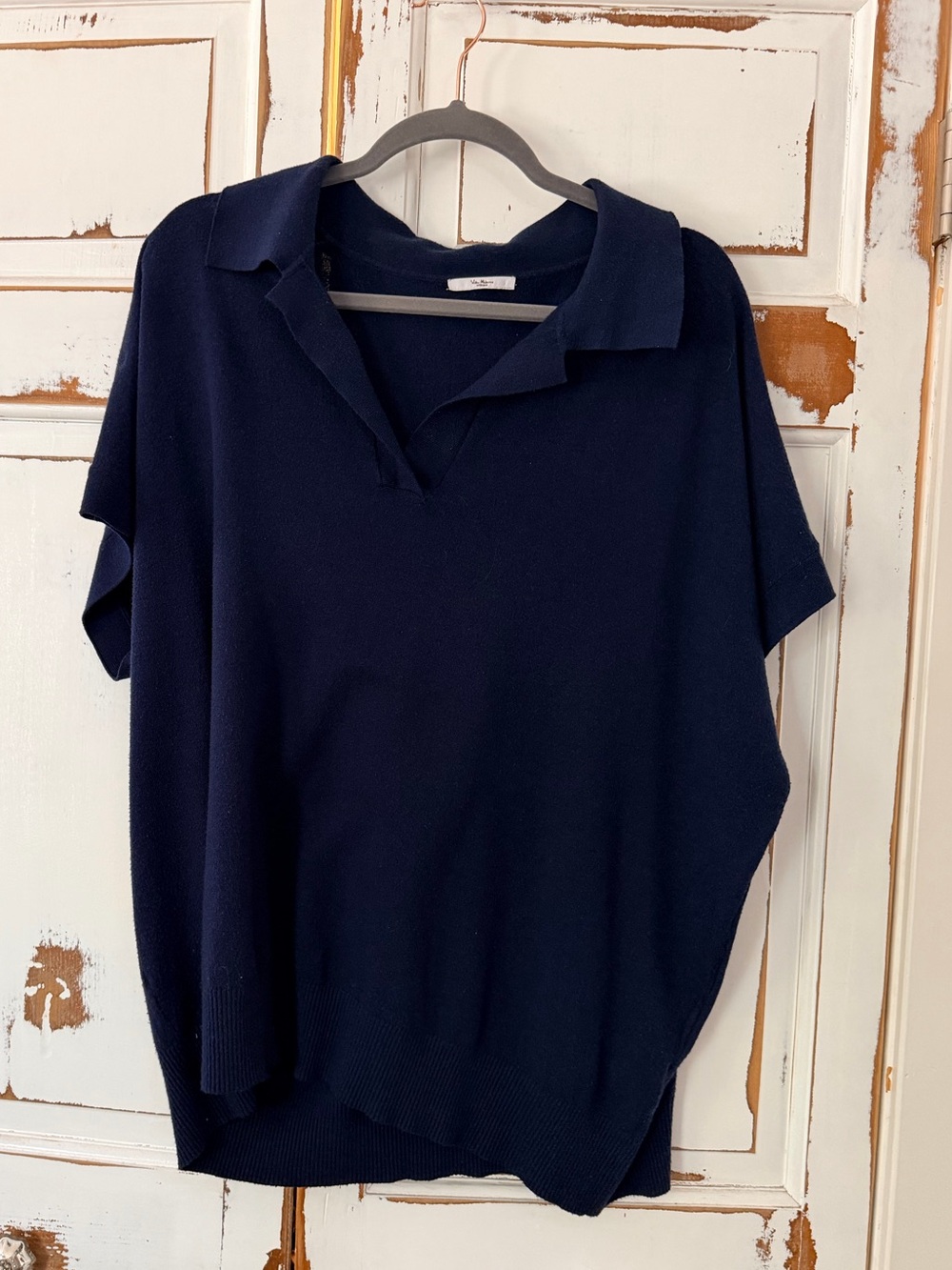 Classic Navy Short-Sleeve Polo Knit Top - Women